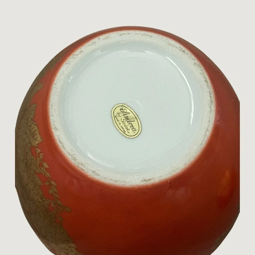 Vintage Andrea by Sadek Orange Gold Gilt Peacock Ginger Jar Chinoserie